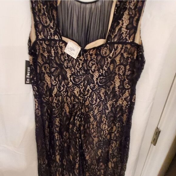 BRAND NEW ENFOCUS LACE BLACK &TAN SLEEVELESS ROUND NECKLINE DRESS - Picture 9 of 10